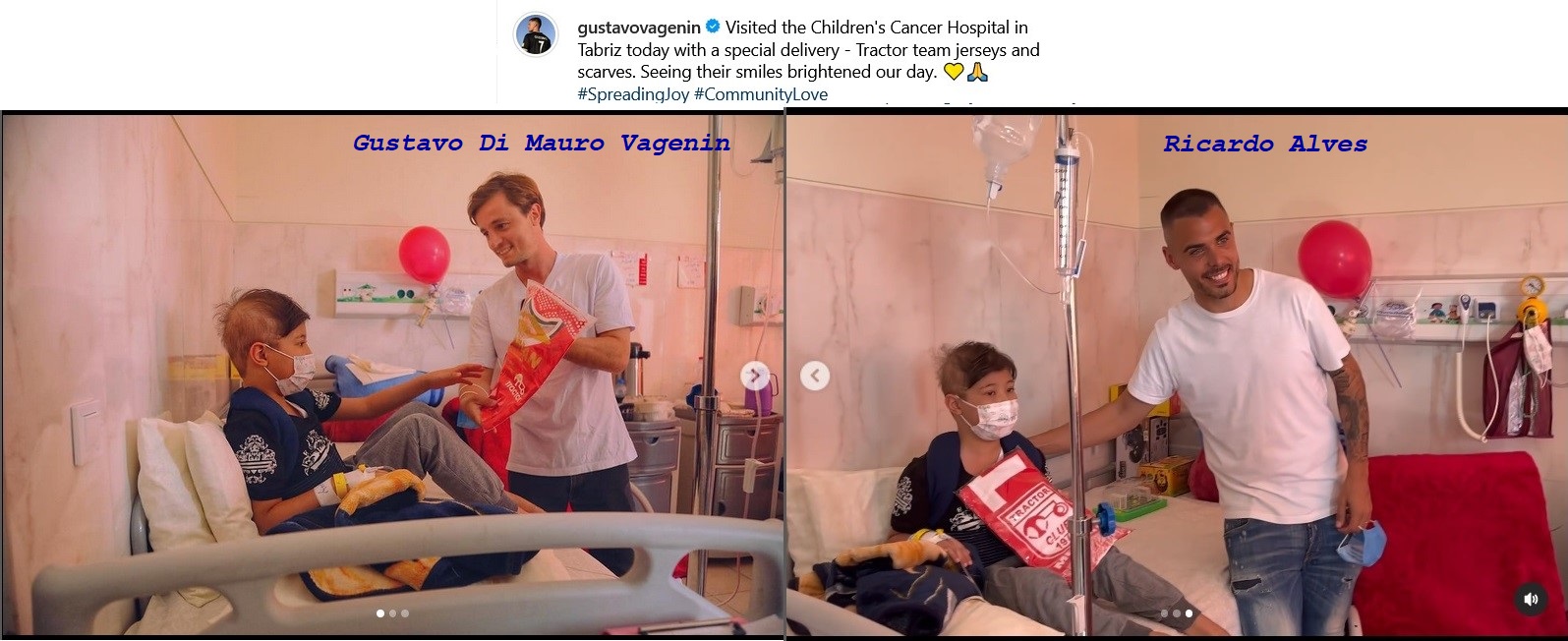Gustavo e Ricardo Alves in visita all'ospedale pediatrico di Tabriz (foto Instagram: tractorclub1970)